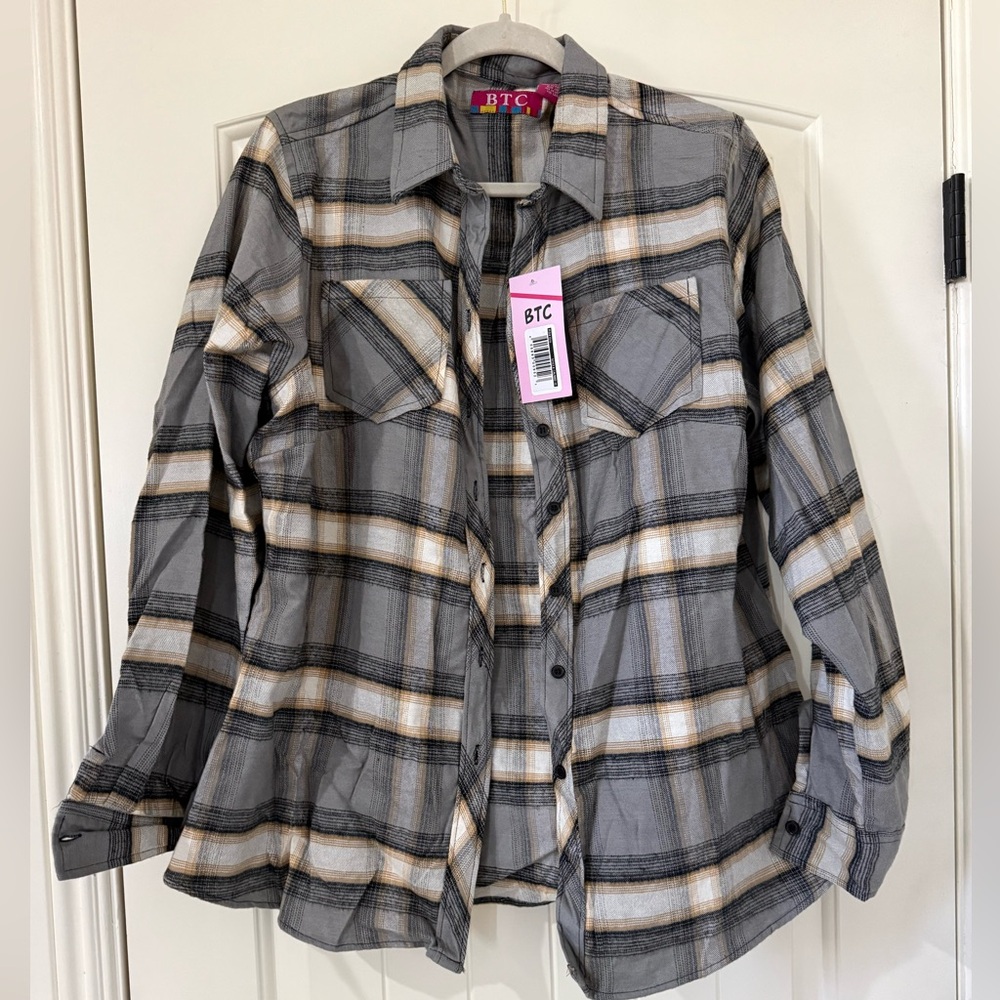 TC Gray and Tan Plaid Shirt